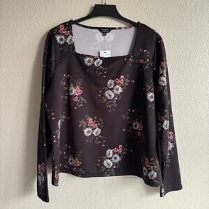 NWT Violets & Roses Square Neck Long Sleeve Floral Shirt Top Blouse Romantic XXL